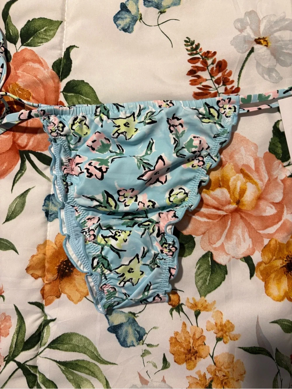 Frankie's Bikinis Light Blue Floral Tie-Side Bikini Bottom
